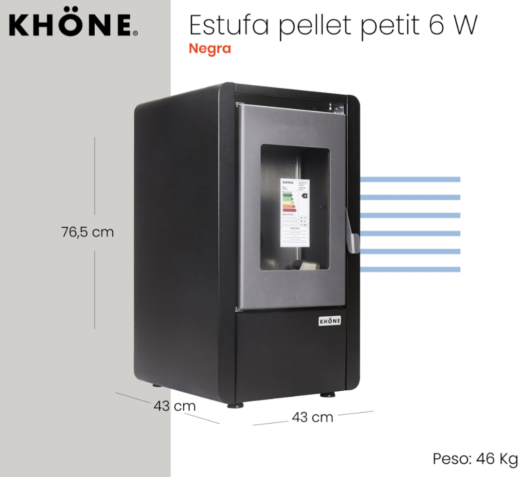 ESTUFA PELLET KHÖNE PETIT 6 NEGRA 6 KW